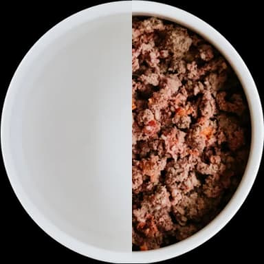 Gamelle de transition : 50 % de repas frais Elmut, 50 % d'ancienne alimentation
